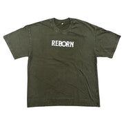 Live In Faith REBORN FADED T-SHIRT in faded olive green cotton with a minimalist logo on the chest.