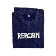 Live In Faith navy blue faded cotton t-shirt with white REBORN logo on chest, relaxed fit.