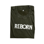 Live In Faith REBORN Faded T-Shirt in dark olive green cotton with a relaxed fit and minimalist logo.