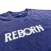 Live In Faith REBORN Faded T-Shirt in deep purple cotton with a distressed wash and white graphic logo on the chest.