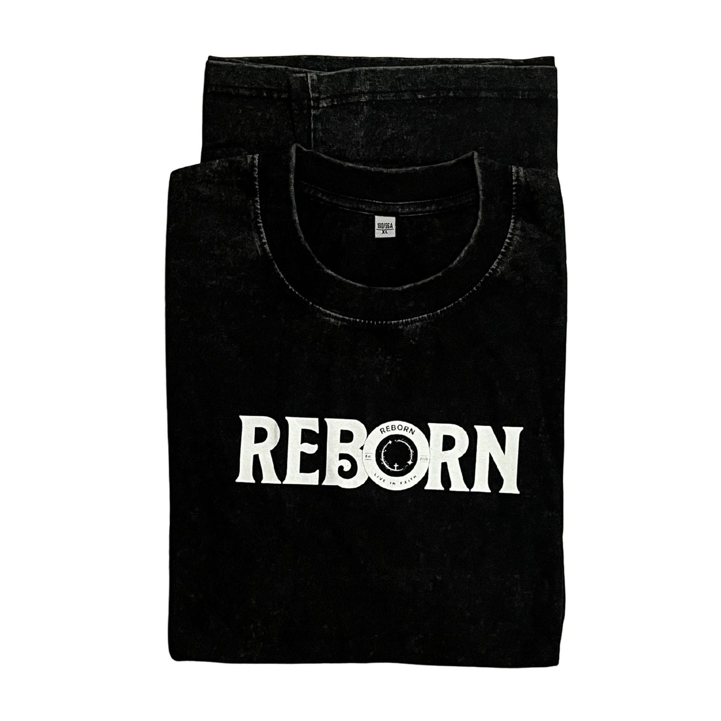 Live In Faith REBORN FADED T-SHIRT in black cotton with a faded finish and minimalist logo. Relaxed fit.